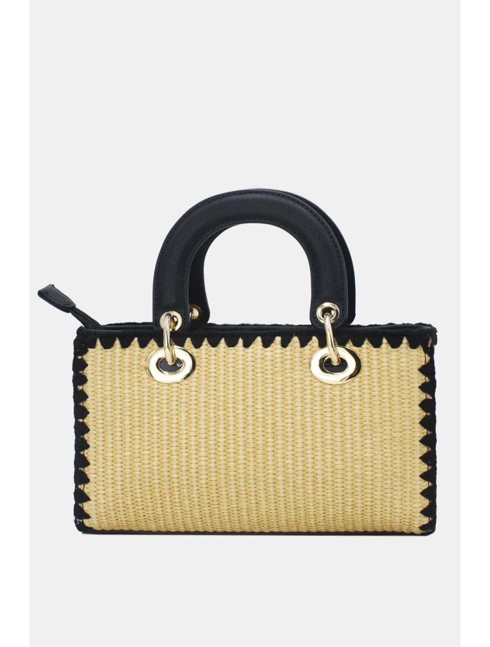 Petit Sac à Main Effet En Paille Avec Pendentif 25P-6280-Noir — vue 3