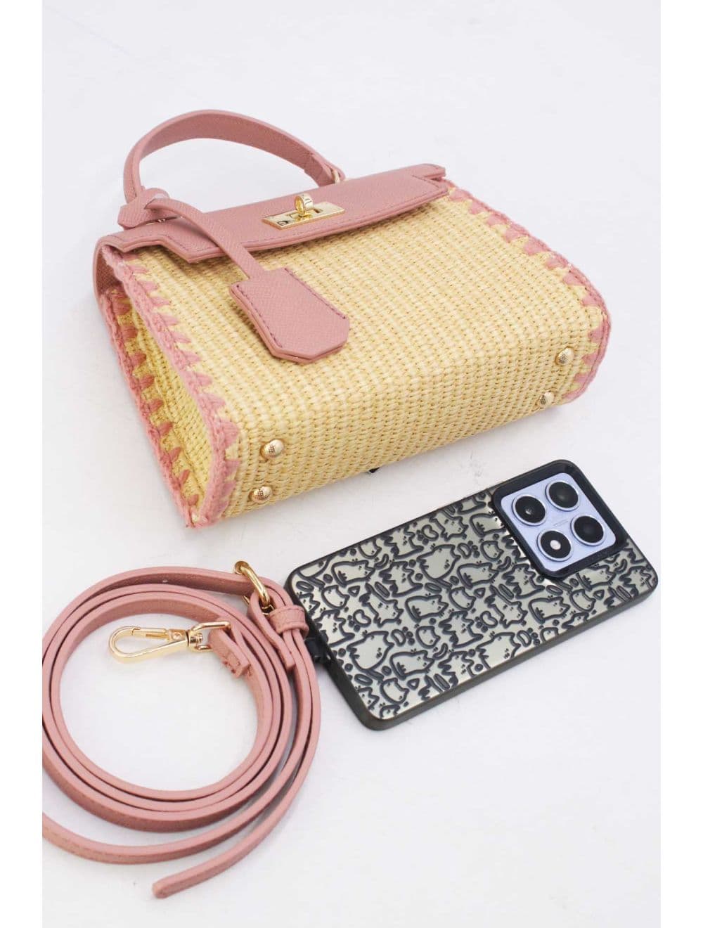 Petit Sac à Main Effet En Paille 25P-6281-Pink — vue 4