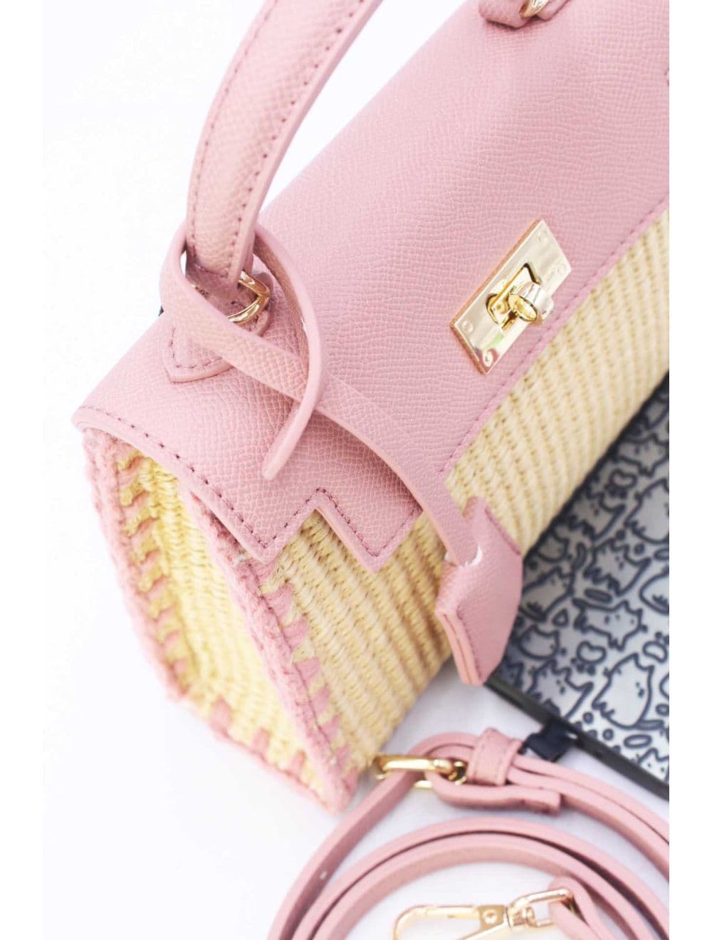 Petit Sac à Main Effet En Paille 25P-6281-Pink — vue 5