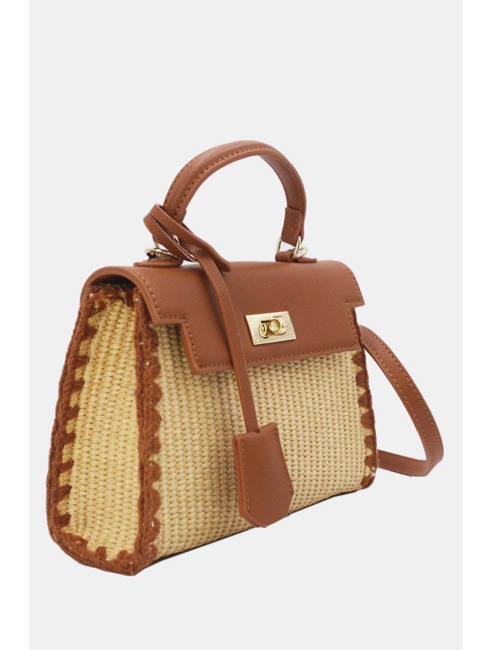 Petit Sac à Main Effet En Paille 25P-6281-Marron — vue 2