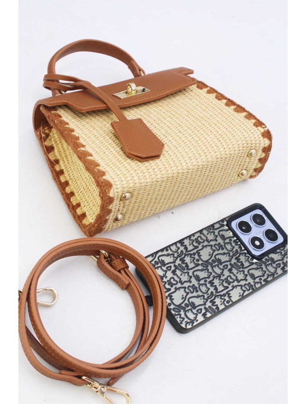 Petit Sac à Main Effet En Paille 25P-6281-Marron — vue 4