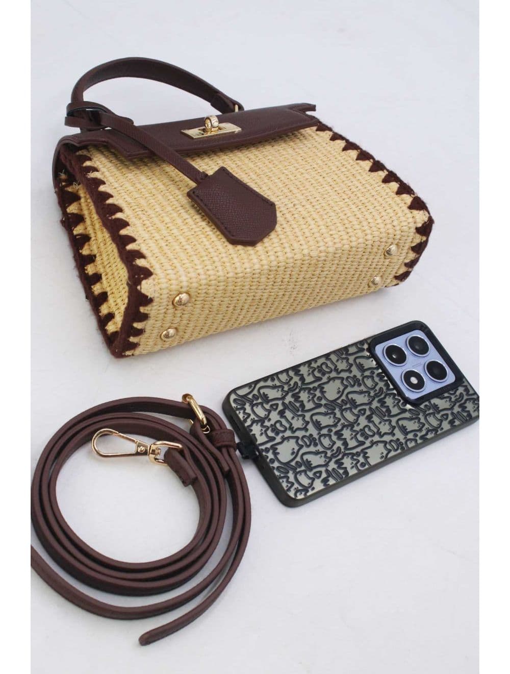 Petit Sac à Main Effet En Paille 25P-6281-Café — vue 4