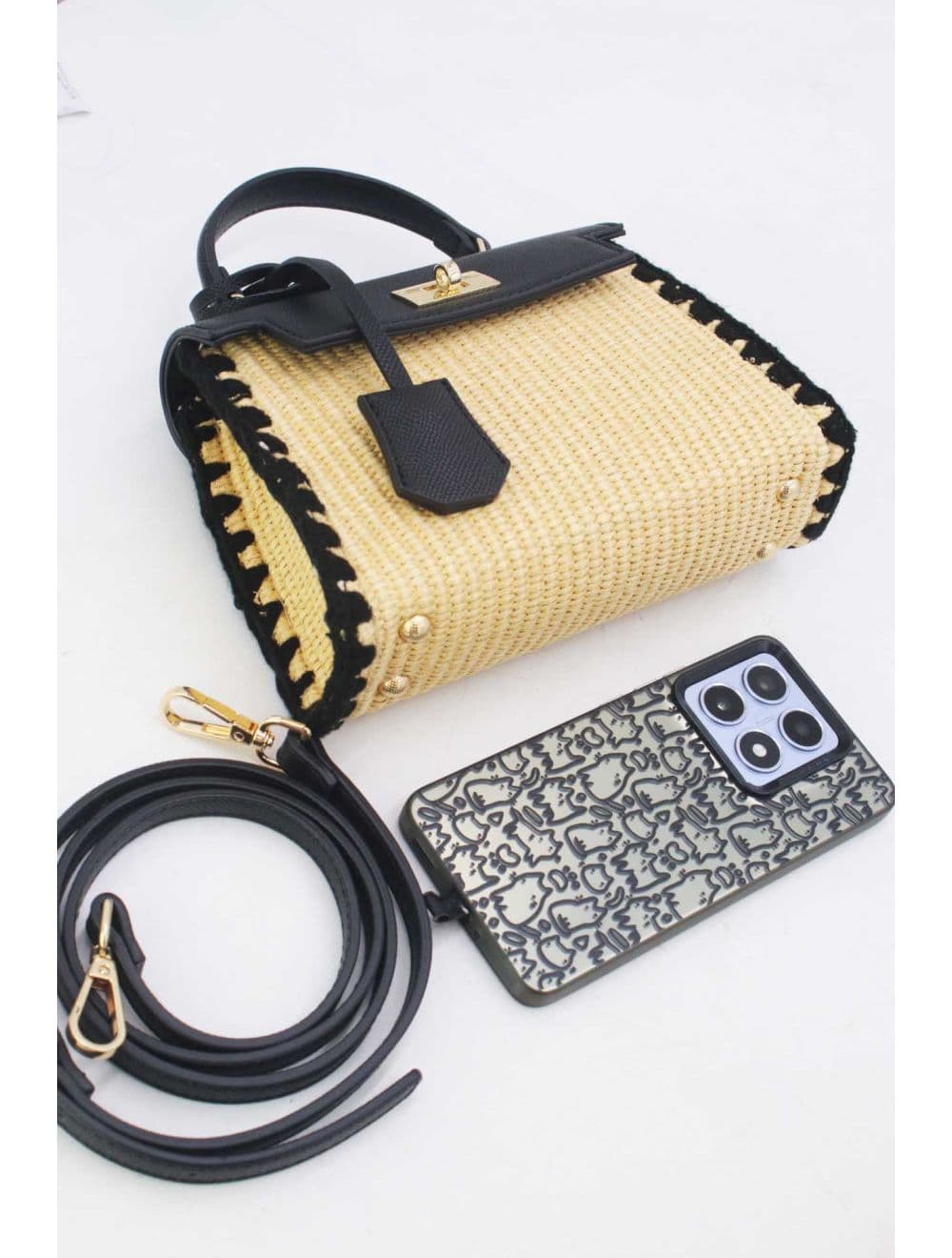 Petit Sac à Main Effet En Paille 25P-6281-Noir — vue 4