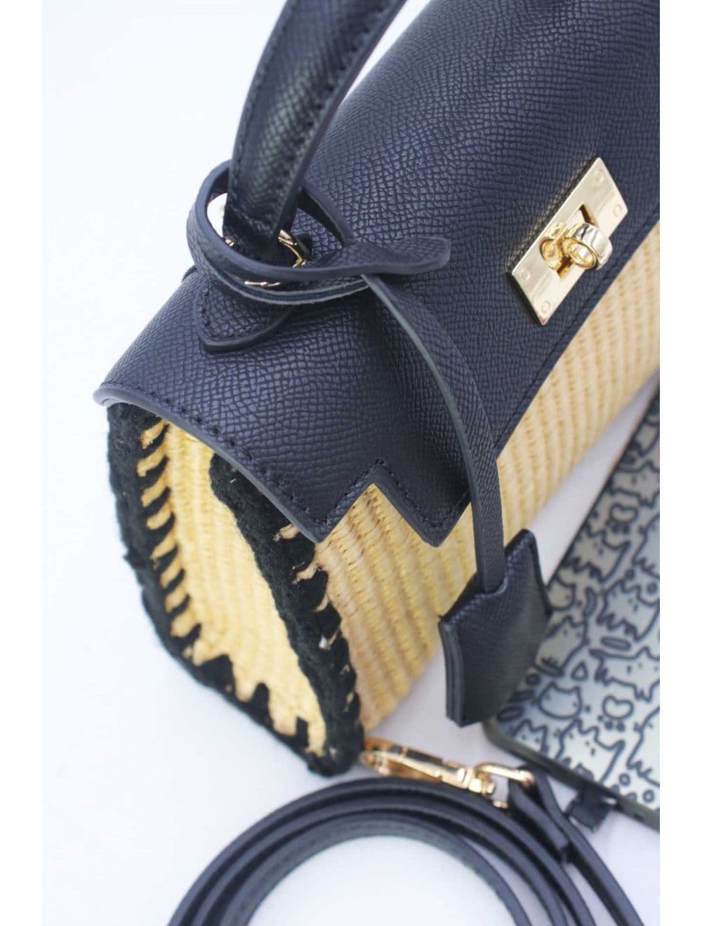Petit Sac à Main Effet En Paille 25P-6281-Noir — vue 5