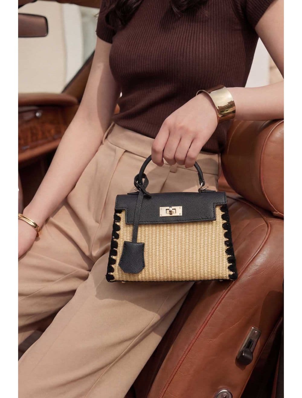 Petit Sac à Main Effet En Paille 25P-6281-Noir — vue 6