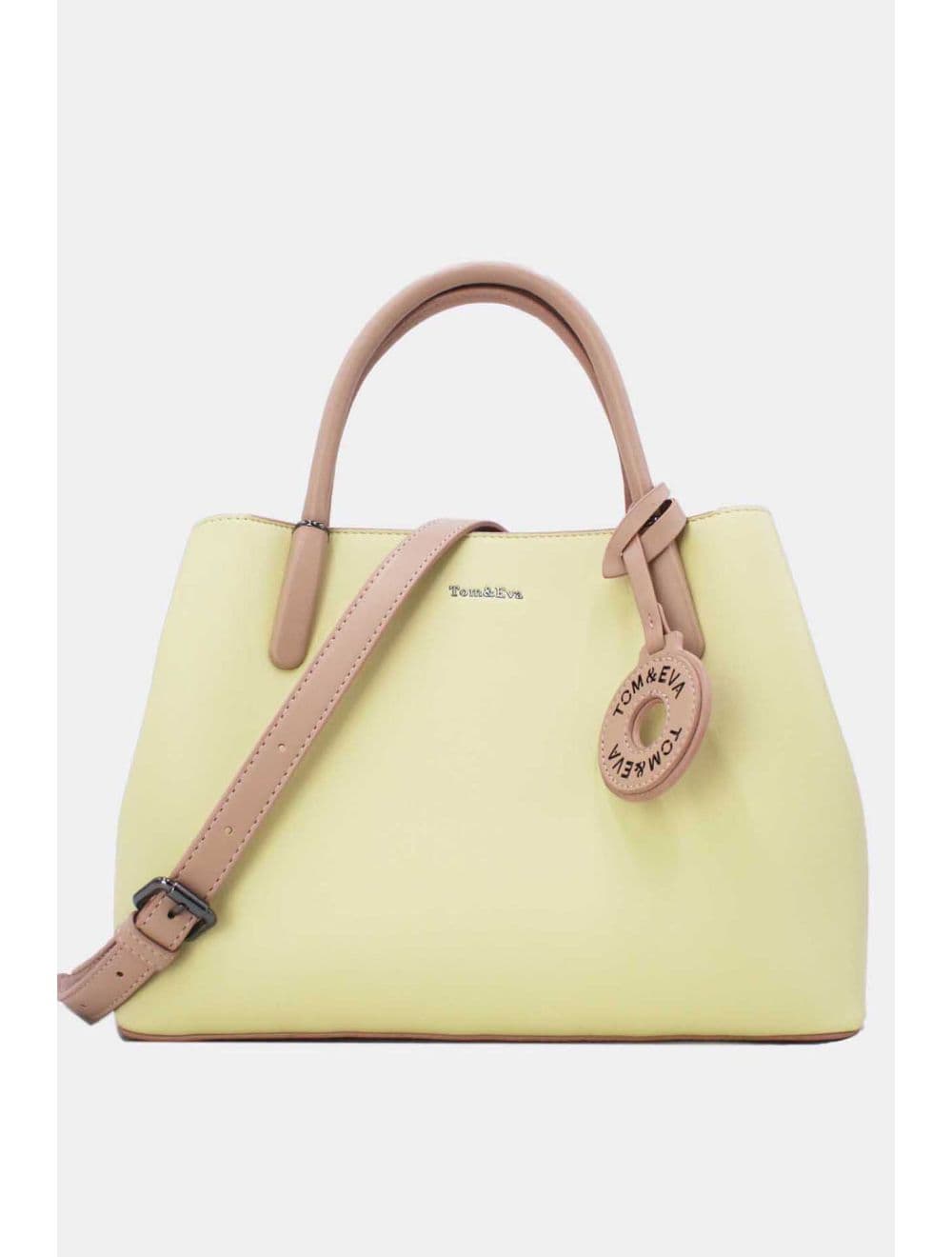 Sac à Main Effet Cuir Lisse Avec Pendentif 25B-6219-Jaune
