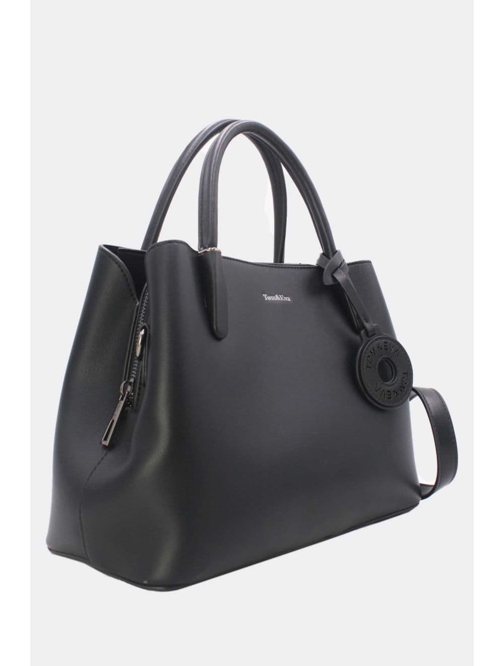 Sac à Main Effet Cuir Lisse Avec Pendentif 25B-6219-Noir — vue 2