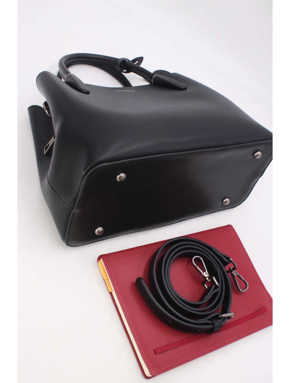 Sac à Main Effet Cuir Lisse Avec Pendentif 25B-6219-Noir — vue 4
