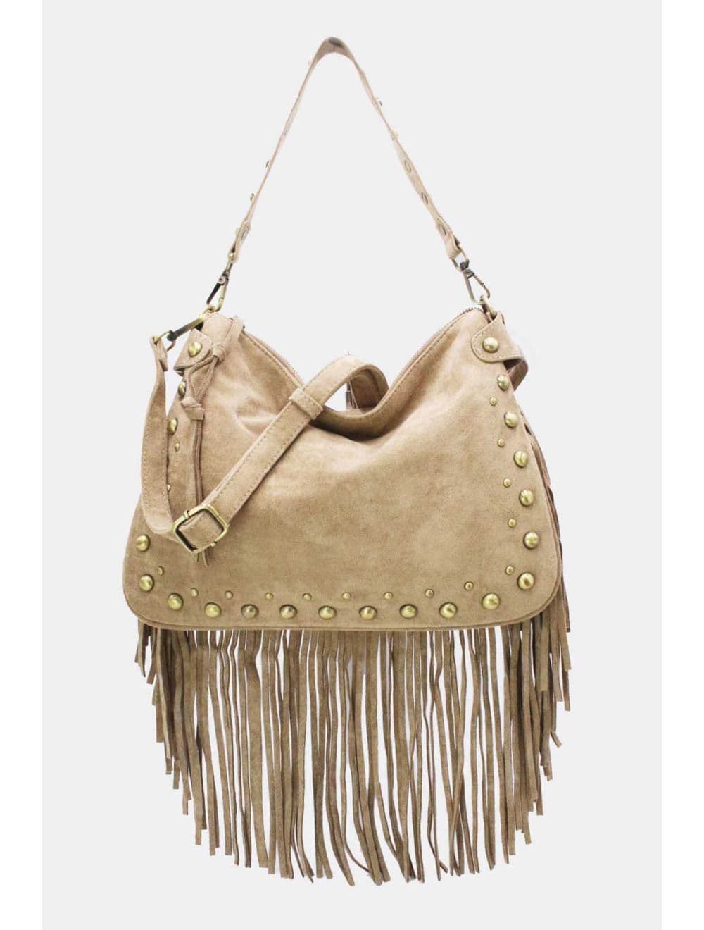 Sac Porté Épaule Velours et Clouté 25B-6178-Bone