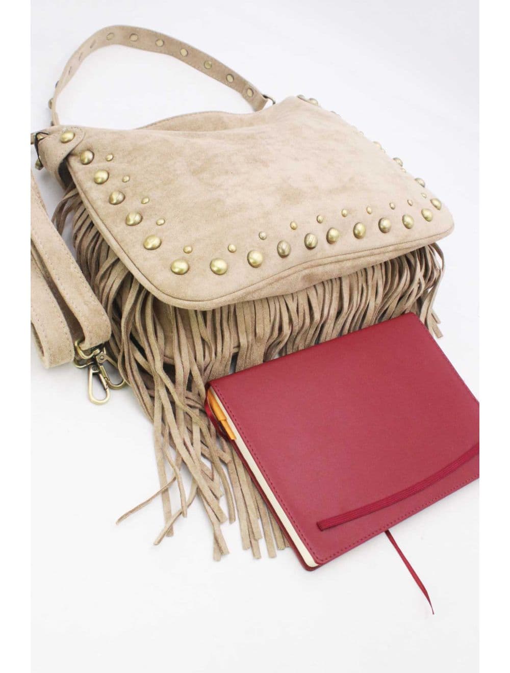 Sac Porté Épaule Velours et Clouté 25B-6178-Bone — vue 4