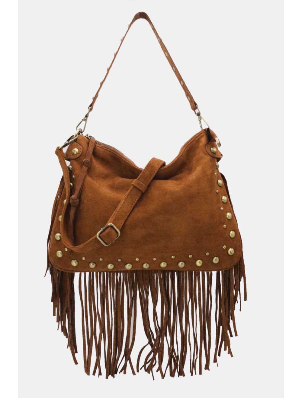 Sac Porté Épaule Velours et Clouté 25B-6178-Marron