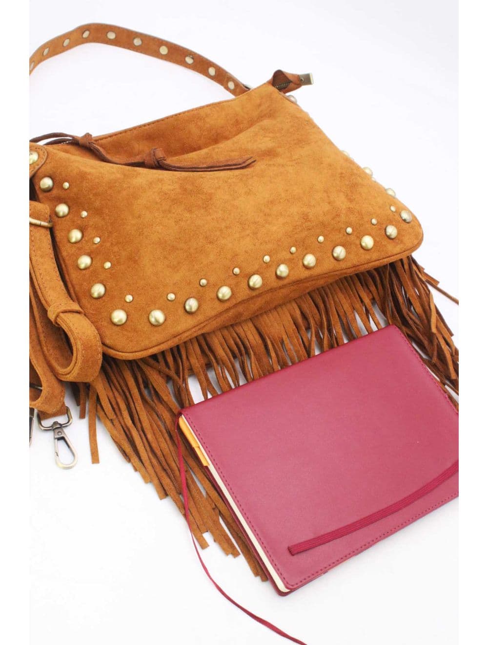 Sac Porté Épaule Velours et Clouté 25B-6178-Marron — vue 4