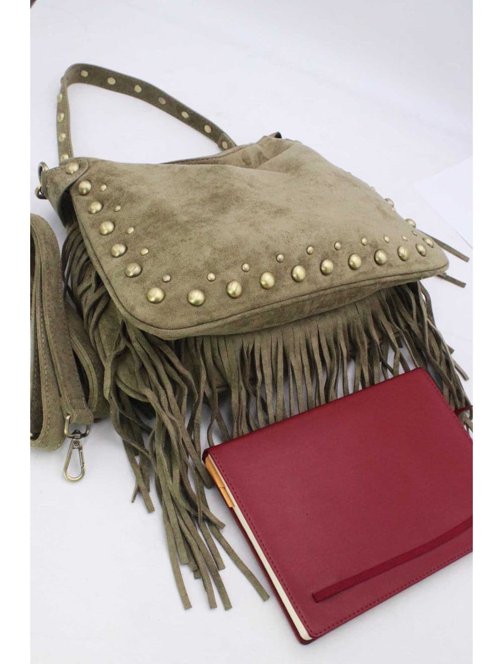 Sac Porté Épaule Velours et Clouté 25B-6178-Vert — vue 5
