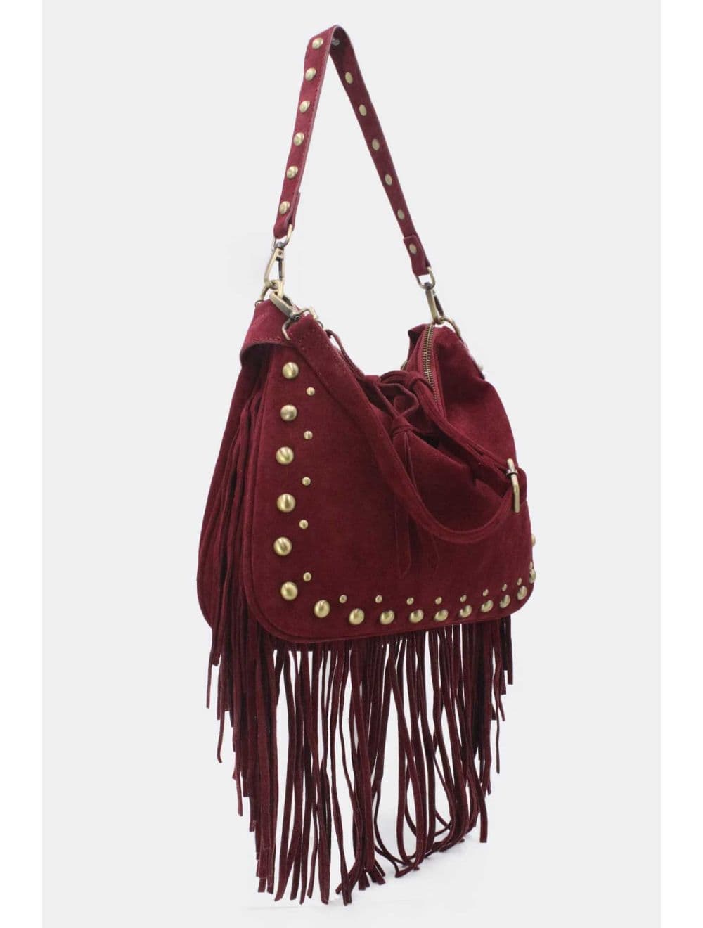 Sac Porté Épaule Velours et Clouté 25B-6178-Rouge — vue 3
