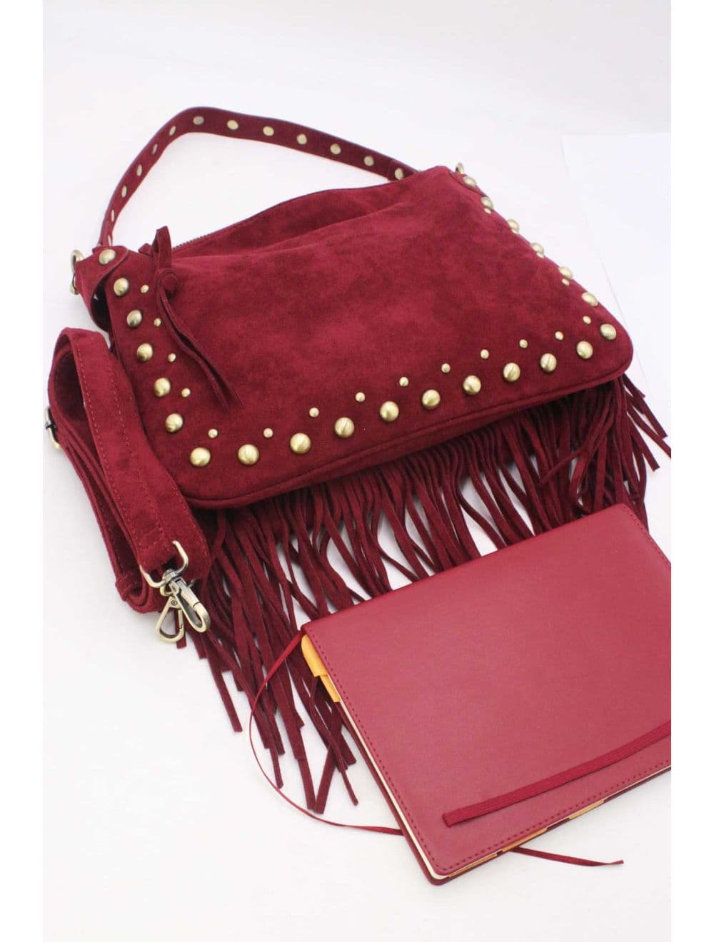 Sac Porté Épaule Velours et Clouté 25B-6178-Rouge — vue 5