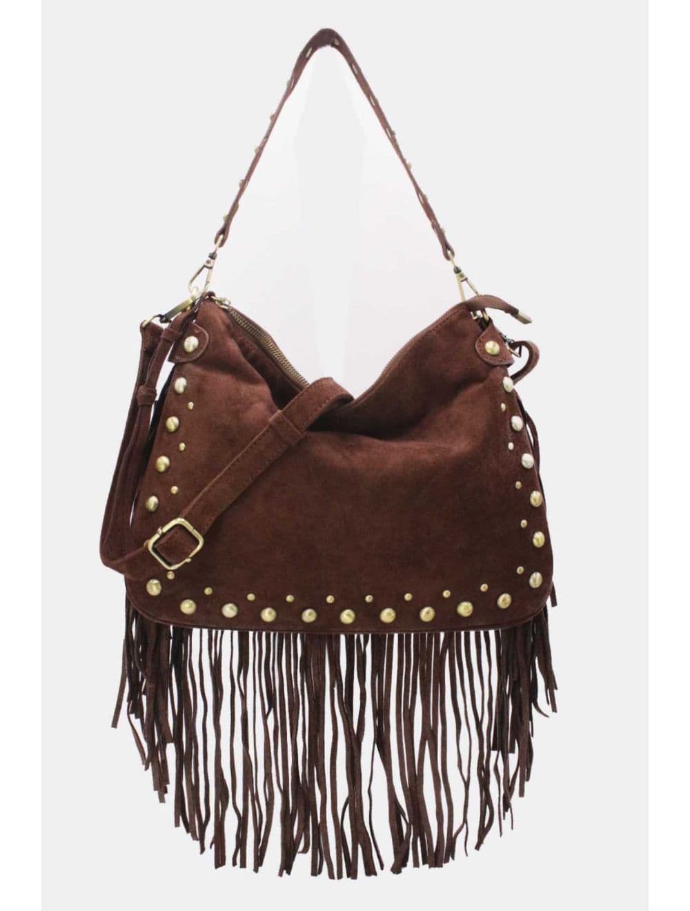 Sac Porté Épaule Velours et Clouté 25B-6178-Café