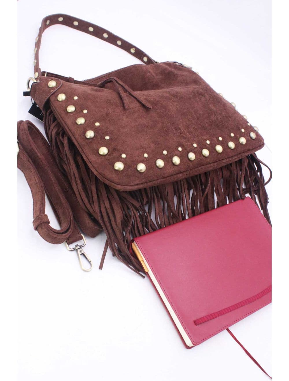 Sac Porté Épaule Velours et Clouté 25B-6178-Café — vue 4