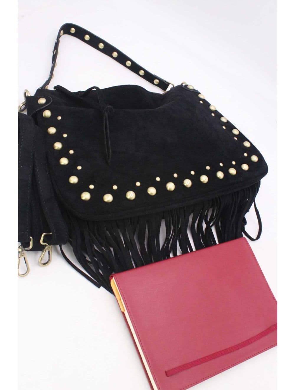 Sac Porté Épaule Velours et Clouté 25B-6178-Noir