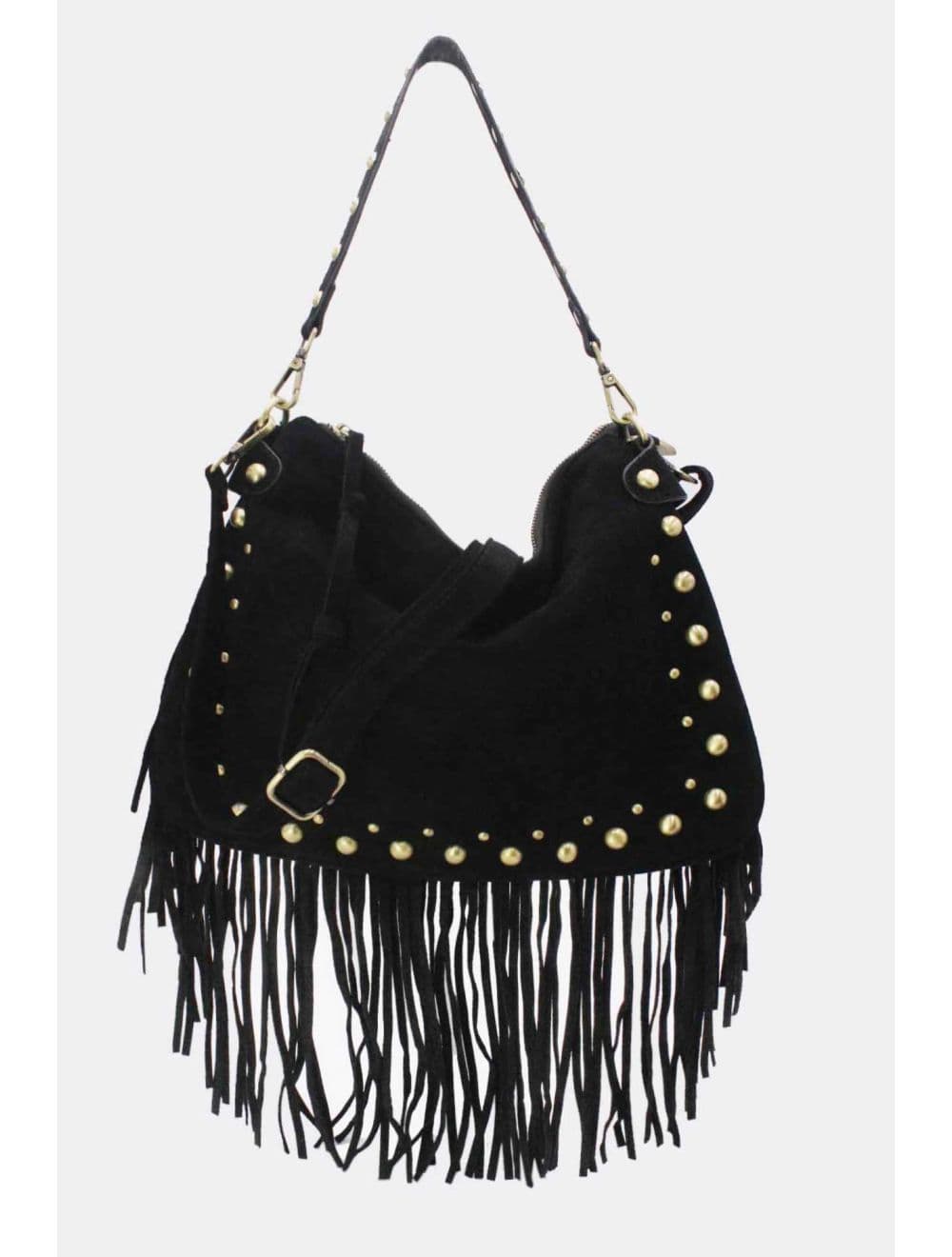 Sac Porté Épaule Velours et Clouté 25B-6178-Noir — vue 2