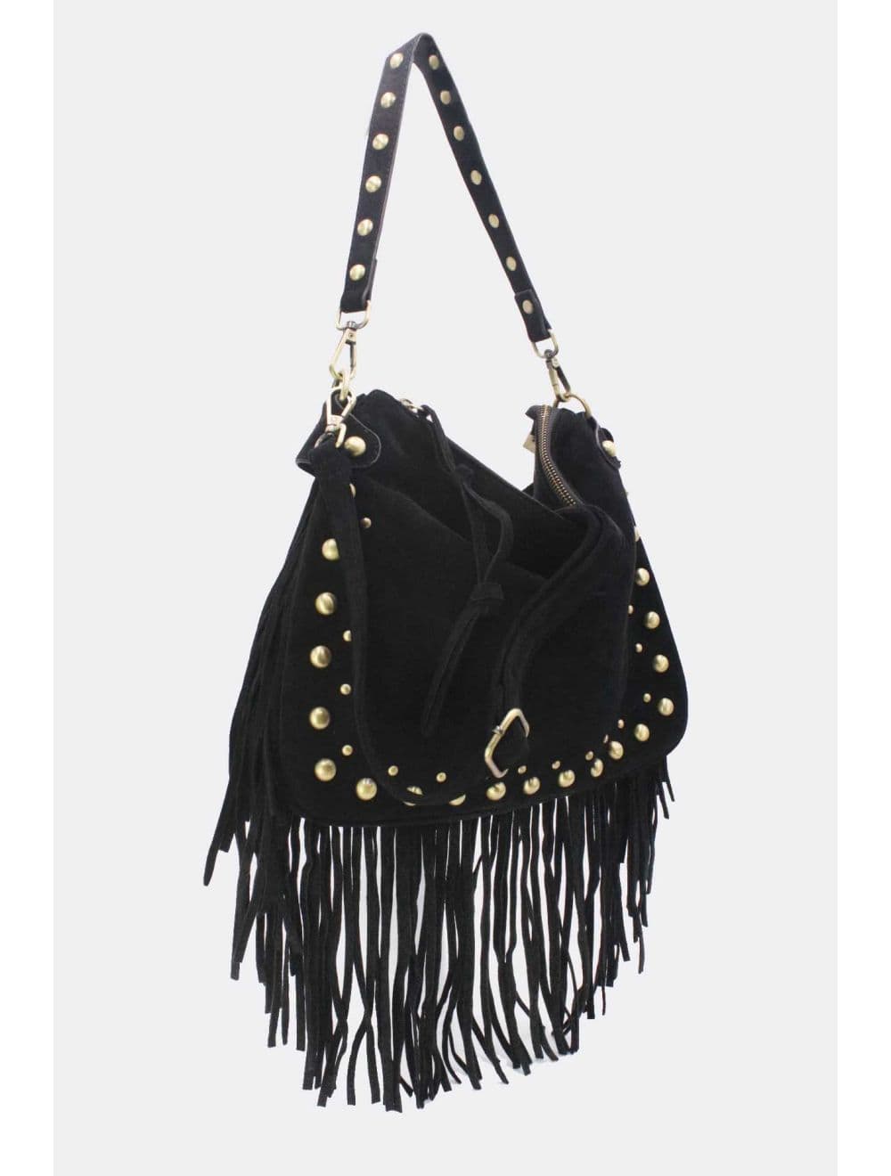Sac Porté Épaule Velours et Clouté 25B-6178-Noir — vue 3