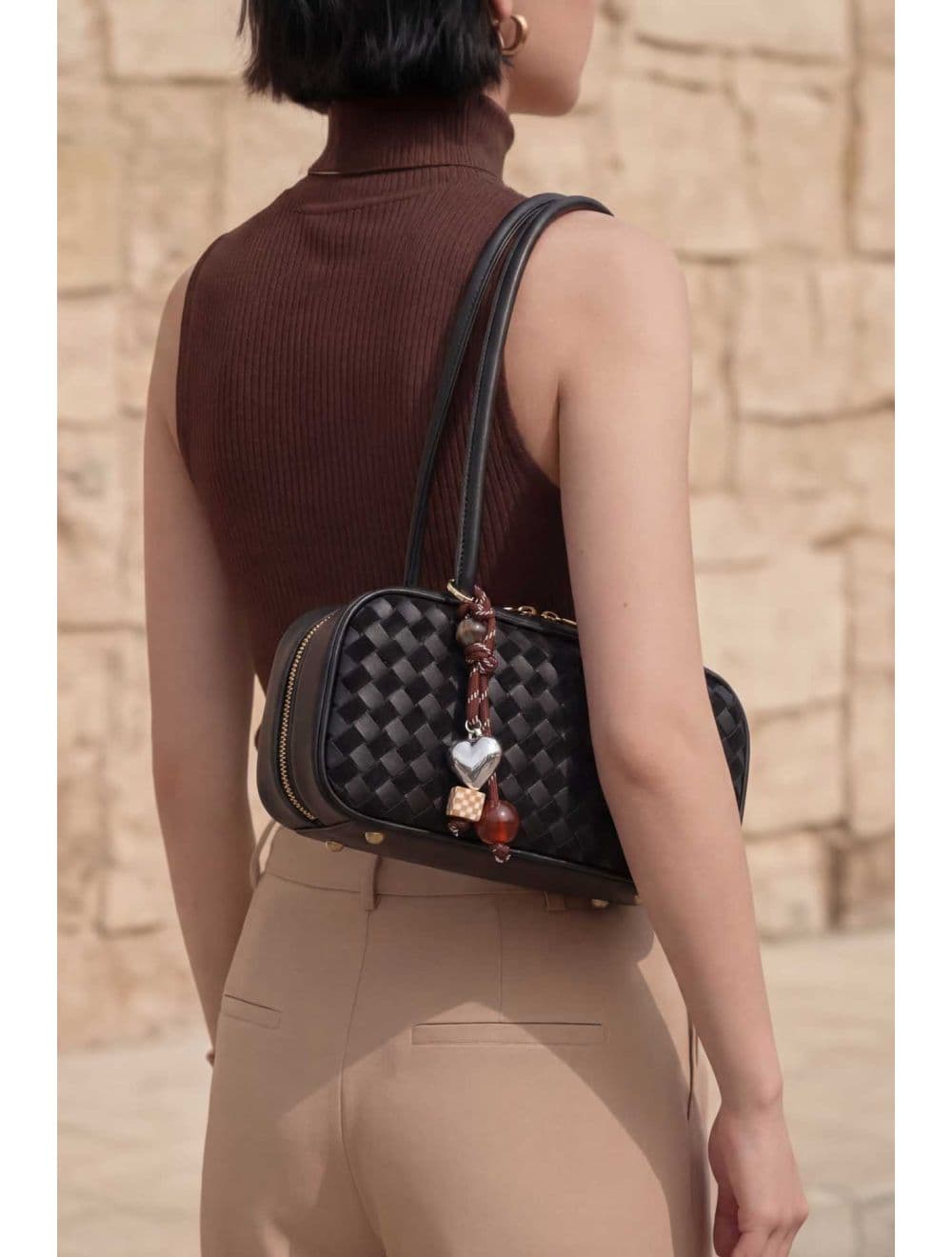 Sac Porté Épaule Bi-matière Tressé 25P-6172-Noir — vue 6