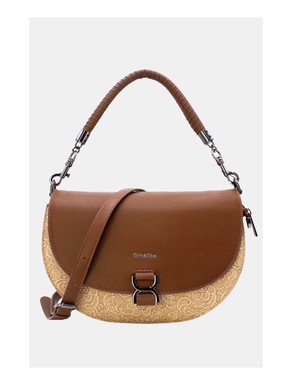 Sac Porté Épaule Bicolore Effet Dentelle 24B-6104-Apricot/Coffee