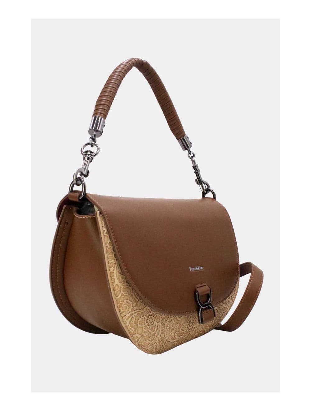 Sac Porté Épaule Bicolore Effet Dentelle 24B-6104-Apricot/Coffee — vue 2