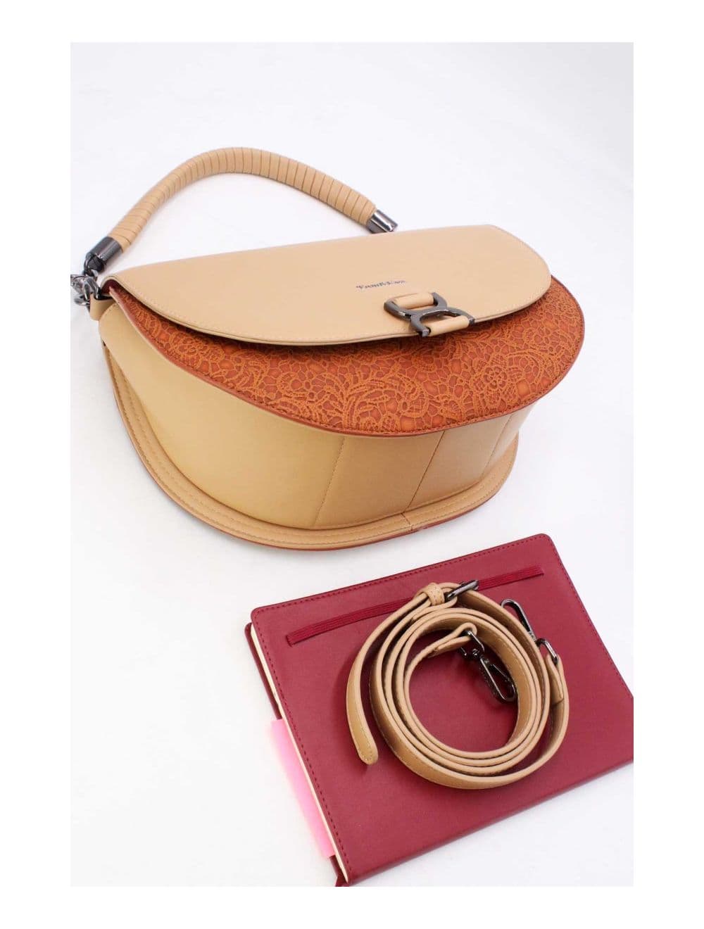 Sac Porté Épaule Bicolore Effet Dentelle 24B-6104-Brown/Apricot — vue 2