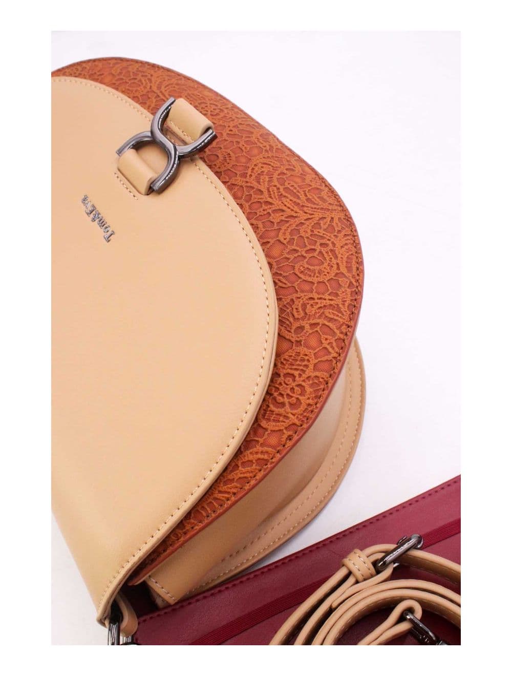 Sac Porté Épaule Bicolore Effet Dentelle 24B-6104-Brown/Apricot — vue 3