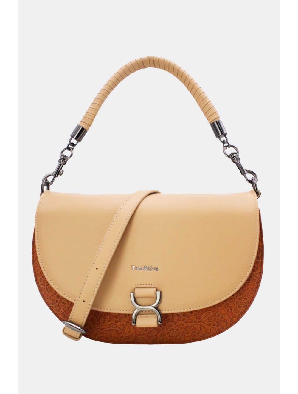 Sac Porté Épaule Bicolore Effet Dentelle 24B-6104-Brown/Apricot — vue 4