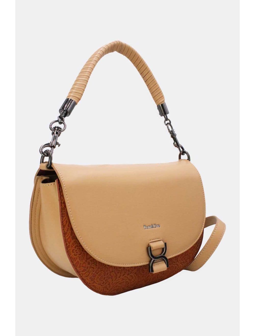 Sac Porté Épaule Bicolore Effet Dentelle 24B-6104-Brown/Apricot — vue 5