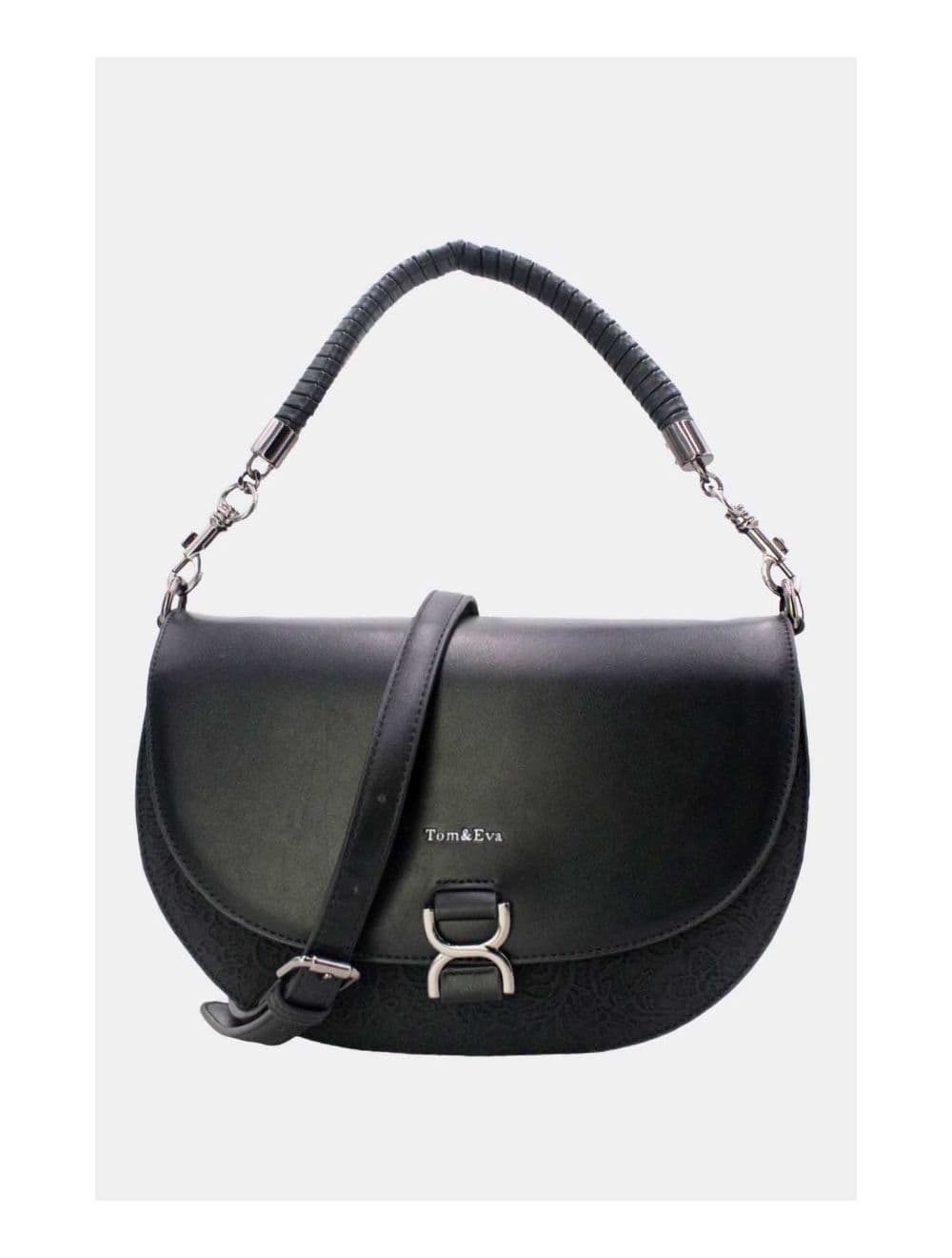 Sac Porté Épaule Bicolore Effet Dentelle 24B-6104-Noir