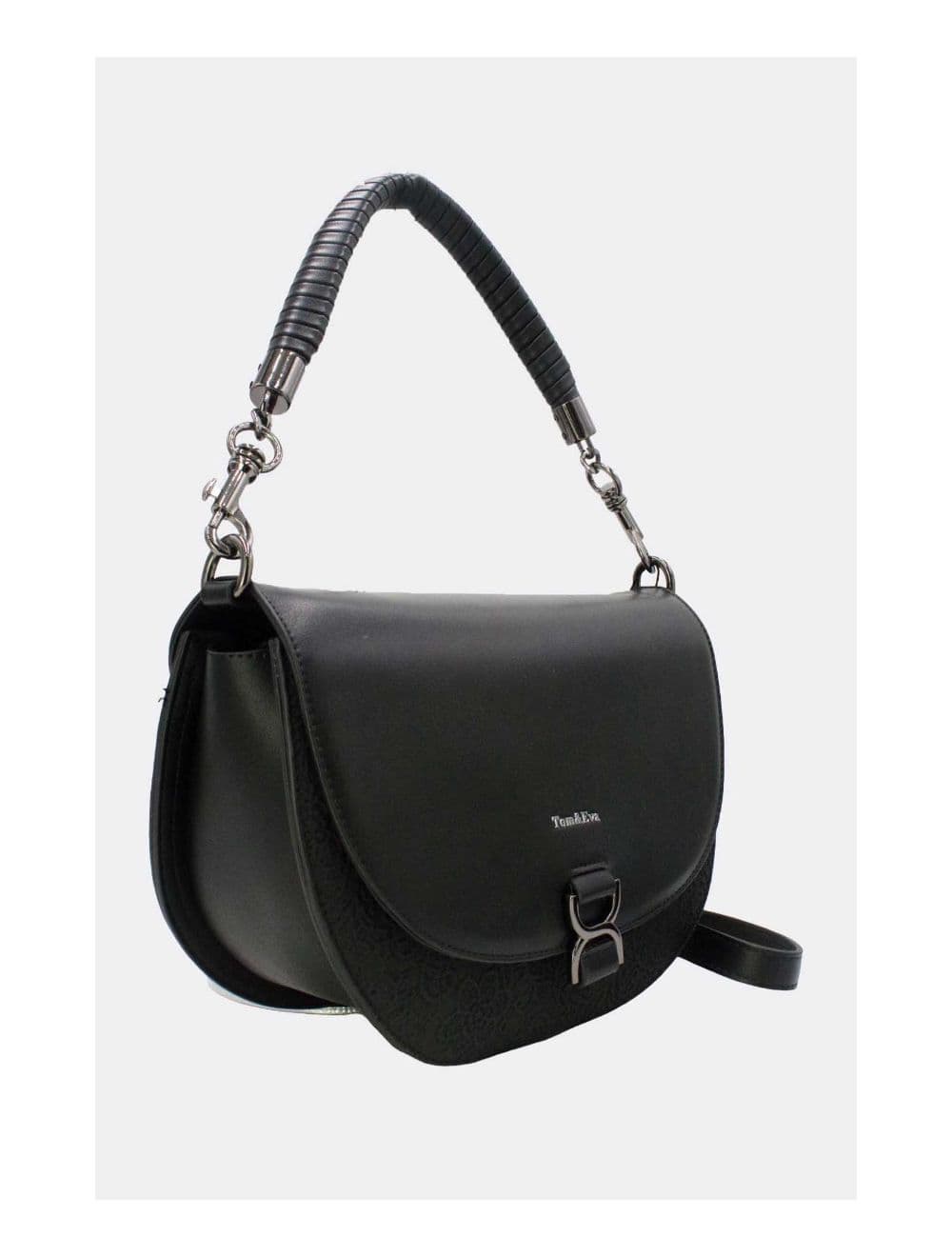 Sac Porté Épaule Bicolore Effet Dentelle 24B-6104-Noir — vue 2