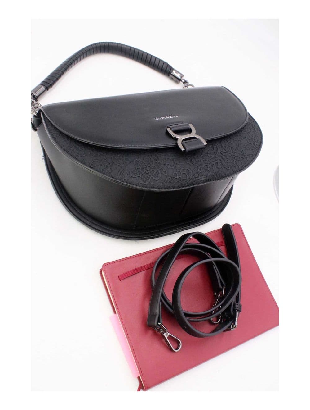 Sac Porté Épaule Bicolore Effet Dentelle 24B-6104-Noir — vue 4