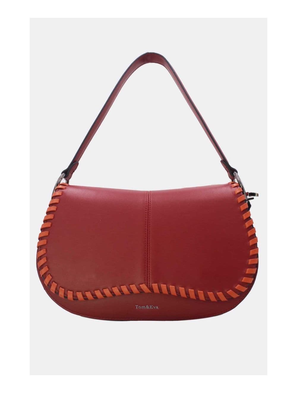 Sac Porté Épaule  à Coutures Épaisses 24B-6023-Burgundy/Orange