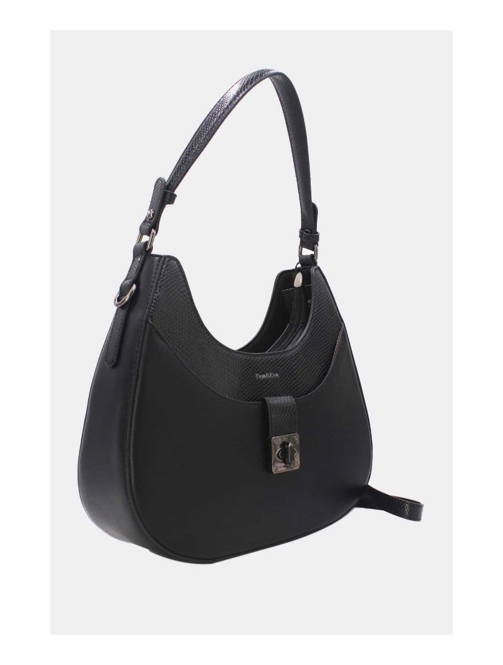 Sac Porté Épaule Effet Serpent 24B-6100-Noir — vue 3