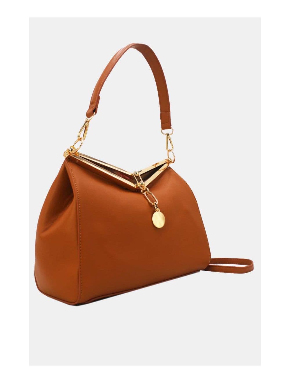 Sac Hobo Effet Cuir Verni Fermoir Métal 24B-5922-Marron — vue 3