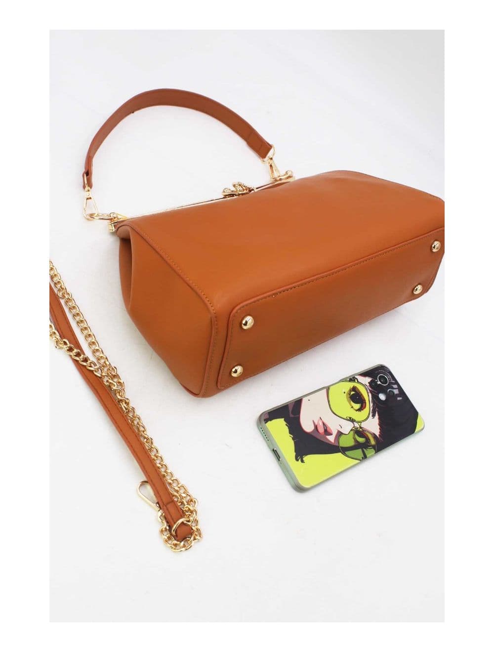 Sac Hobo Effet Cuir Verni Fermoir Métal 24B-5922-Marron — vue 5