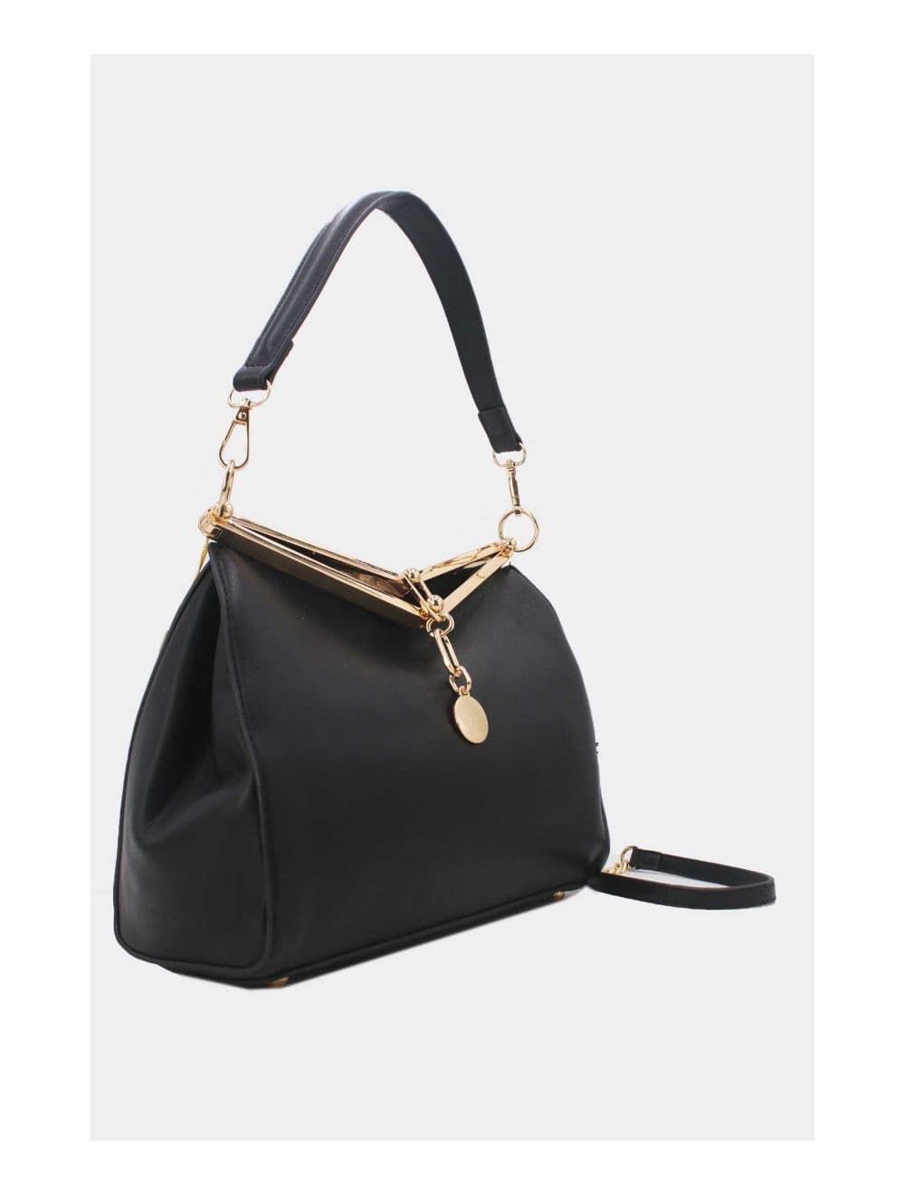 Sac Hobo Effet Cuir Verni Fermoir Métal 24B-5922-Noir — vue 3