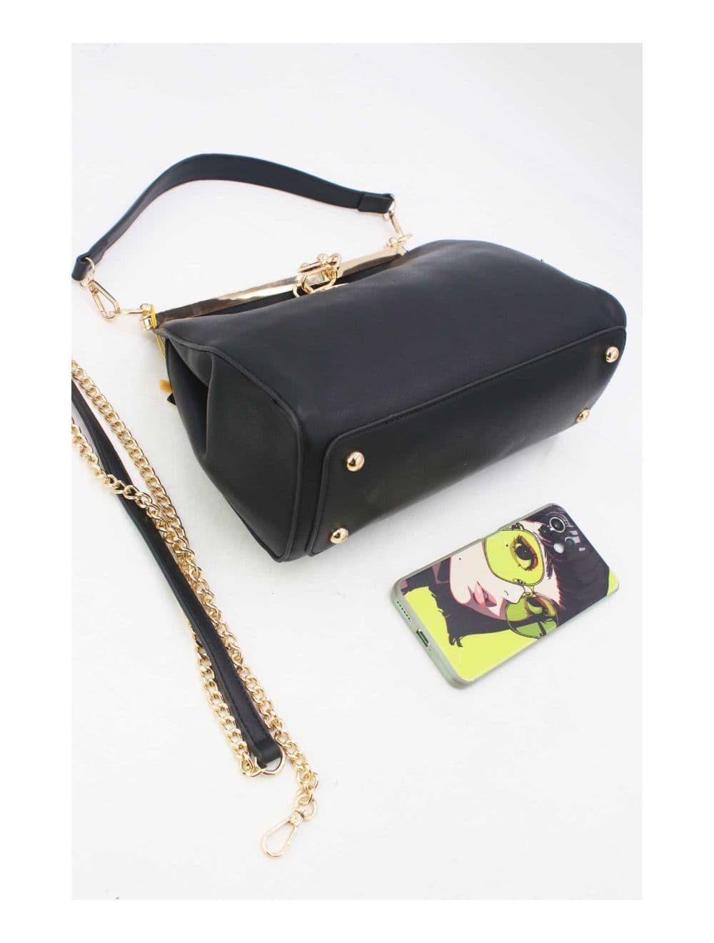 Sac Hobo Effet Cuir Verni Fermoir Métal 24B-5922-Noir — vue 5