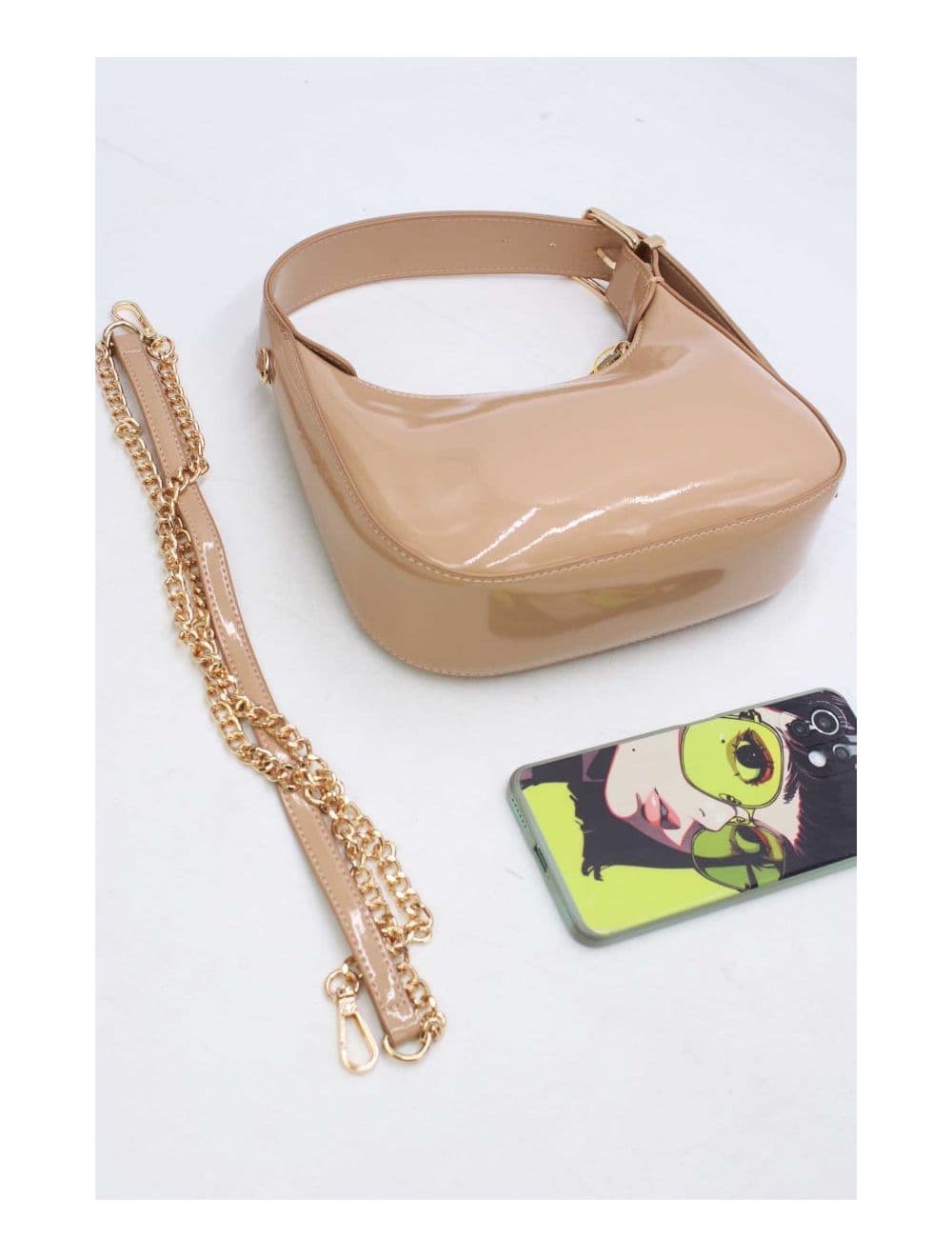 Sac Porté Épaule Demi Lune Verni Forme Croissant 24P-5910-Abricot