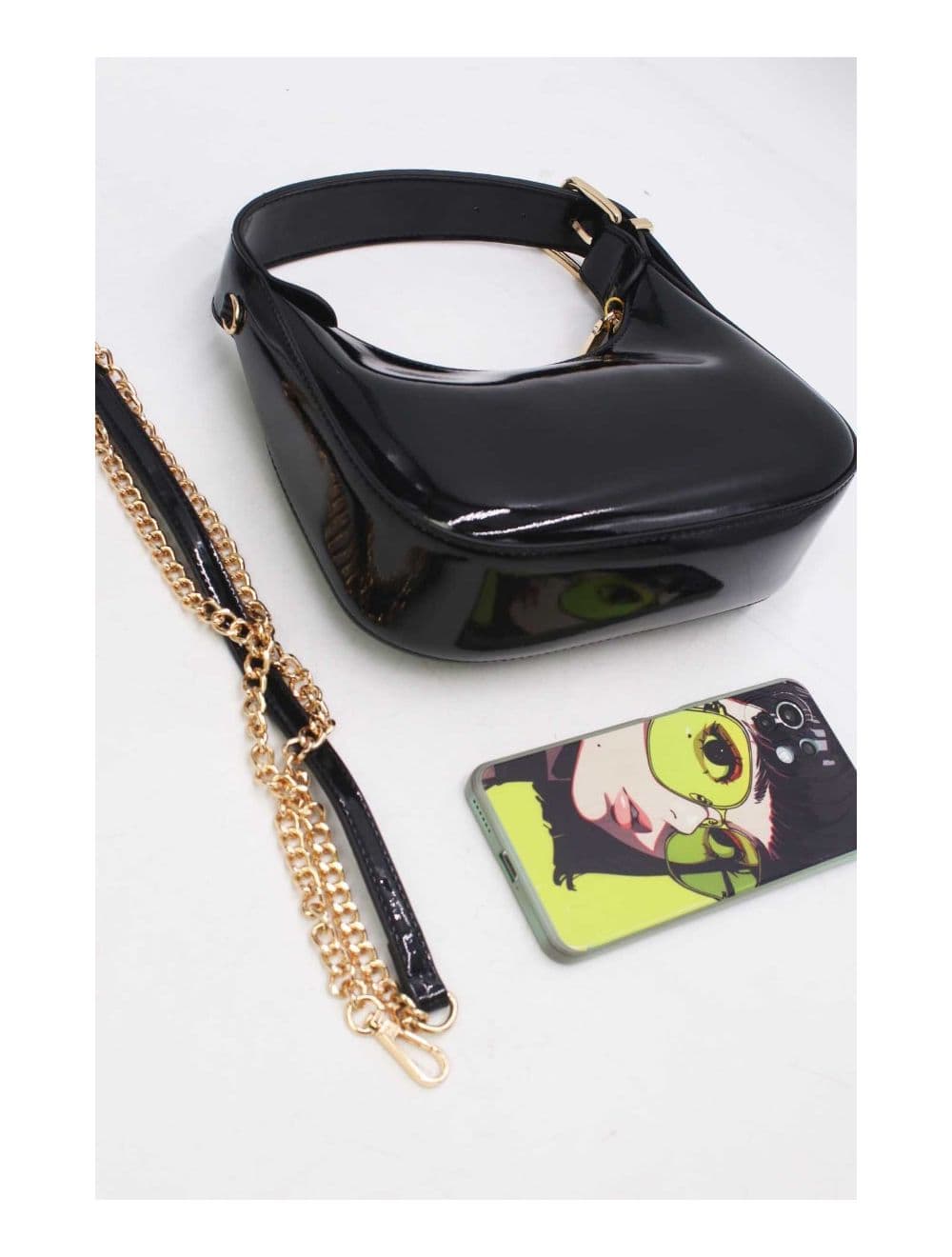 Sac Porté Épaule Demi Lune Verni Forme Croissant 24P-5910-Noir — vue 5