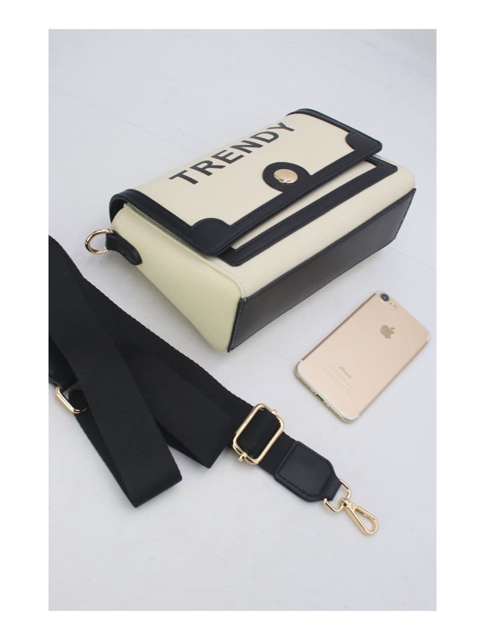 Sac Bandoulière Effet Tissu 24P-6089-Beige/Black