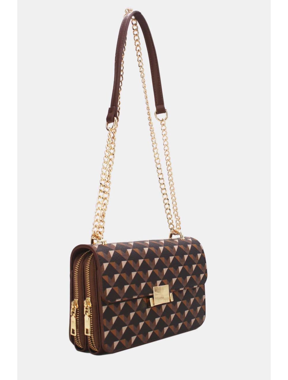 Sac à Bandoulière Motif Géométrique 24P-6085-Café