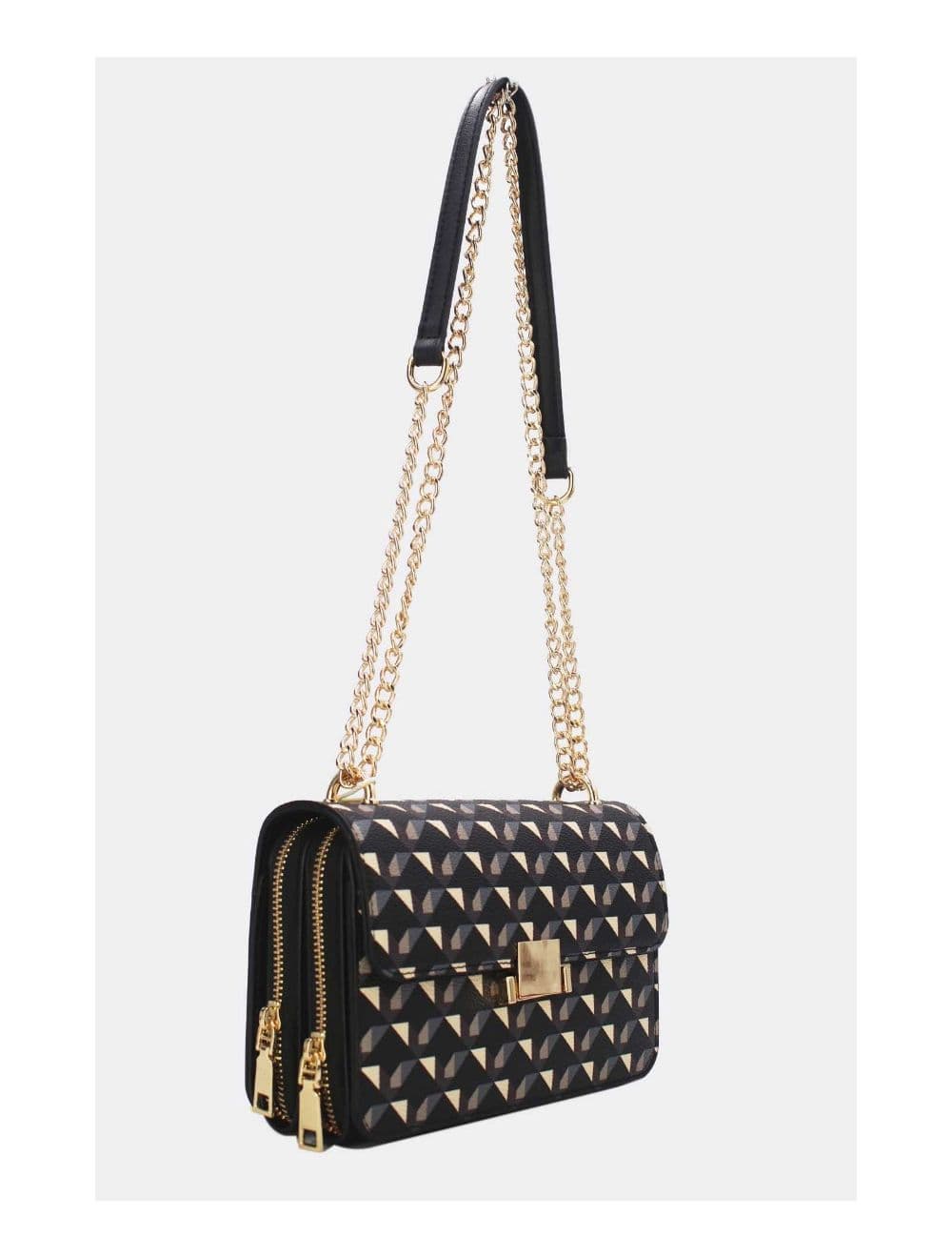 Sac à Bandoulière Motif Géométrique 24P-6085-Noir — vue 3
