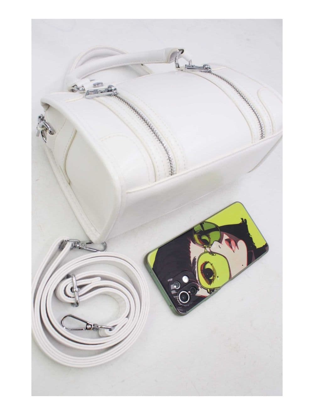 Petit Sac Bowling Femme Zips Décoratifs 24B-5963-Blanc — vue 4