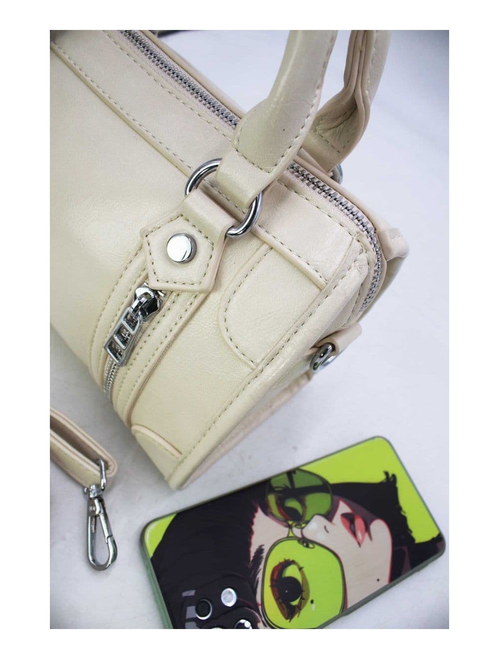 Petit Sac Bowling Femme Zips Décoratifs 24B-5963-Beige