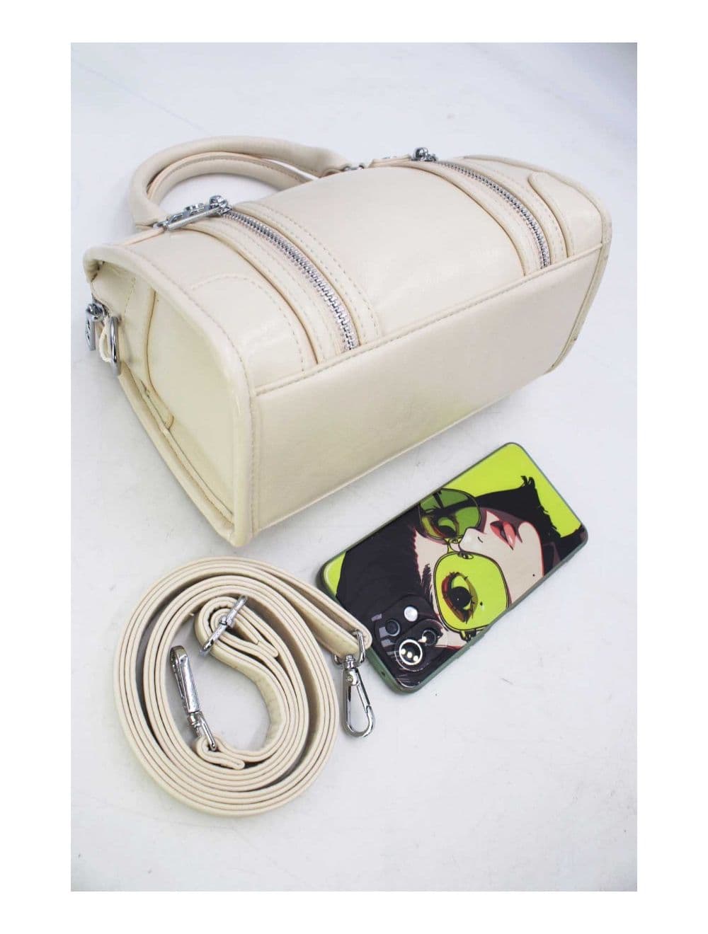 Petit Sac Bowling Femme Zips Décoratifs 24B-5963-Beige — vue 5
