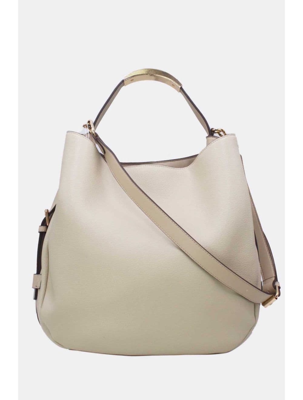 Sac Hobo Souple Polyvalent avec Détail Métallique Doré 25B-6355-Beige