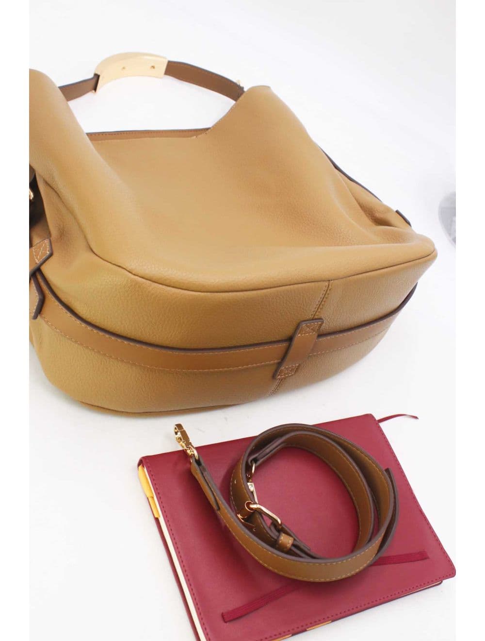 Sac Hobo Souple Polyvalent avec Détail Métallique Doré 25B-6355-Camel — vue 4